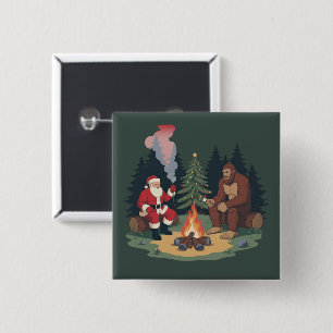 Grappige Bigfoot Kerstman Sasquatch Kamperen Vierkante Button 5,1 Cm