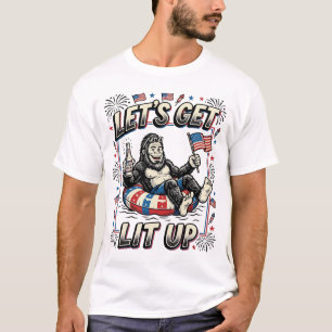 Grappige Bigfoot Laten we patriottisch opgloeien T-shirt