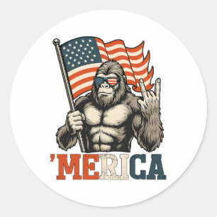 Grappige Bigfoot Merica Rots Usa Vlag Patriottisch Ronde Sticker