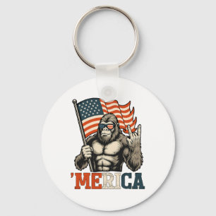 Grappige Bigfoot Merica Rots Usa Vlag Patriottisch Sleutelhanger
