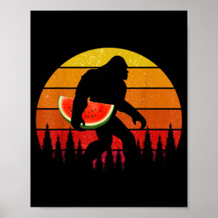 Grappige Bigfoot Met Watermeloen Schijf Meloen Zom Poster
