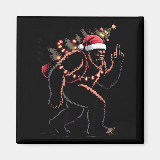 Grappige Bigfoot Middelvinger Kerst Sasquatch An Magneet (Voorkant)
