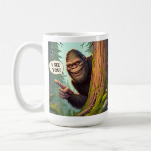 Grappige Bigfoot Peking van Achter de Boom Koffiemok