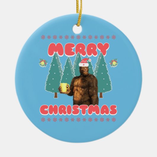 Grappige Bigfoot - Prettig Kerstfeest Keramisch Ornament (Voorkant)