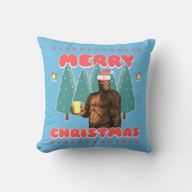 Grappige Bigfoot - Prettig Kerstfeest Kussen (Voorkant)