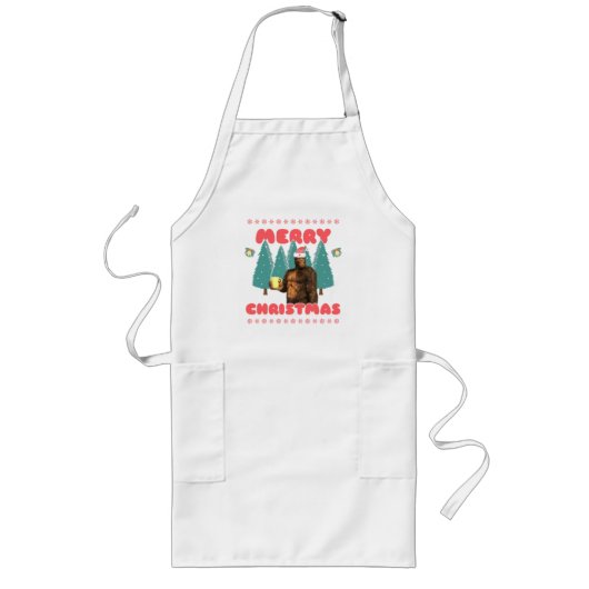 Grappige Bigfoot - Prettig Kerstfeest Lang Schort (Voorkant)