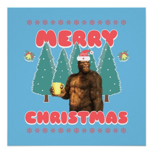 Grappige Bigfoot - Prettig Kerstfeest Perfect Poster (Voorkant)