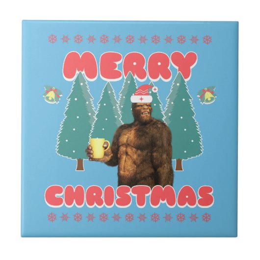 Grappige Bigfoot - Prettig Kerstfeest Tegeltje (Voorkant)