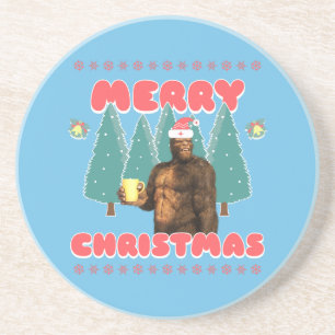 Grappige Bigfoot - Prettig Kerstfeest Zandsteen Onderzetter