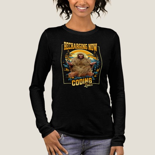 Grappige Bigfoot-programmeur Coderen Later Humor Tri-Blend Shirt (Voorkant)