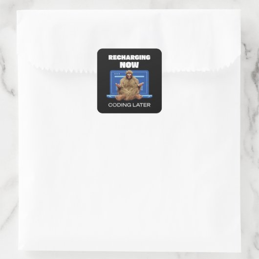 Grappige Bigfoot-programmeur die later codeert na Vierkante Sticker (Tas)