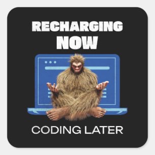 Grappige Bigfoot-programmeur die later codeert na Vierkante Sticker