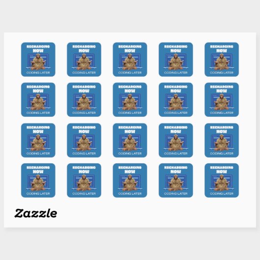 Grappige Bigfoot-programmeur die later codeert na  Vierkante Sticker (Vel)