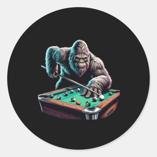 Grappige Bigfoot Sasquatch Biljart Pool Player Man Ronde Sticker (Voorkant)
