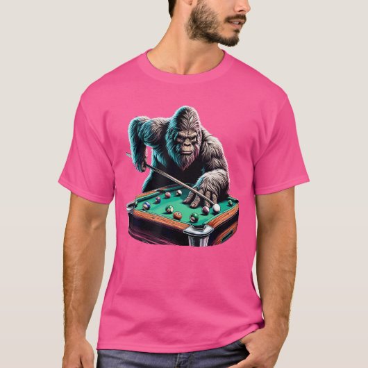 Grappige Bigfoot Sasquatch Biljart Pool Speler Man T-shirt (Voorkant)