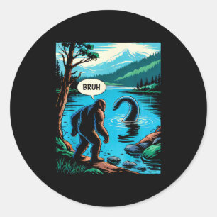 Grappige Bigfoot Sasquatch Loch Ness Monster Intro Ronde Sticker