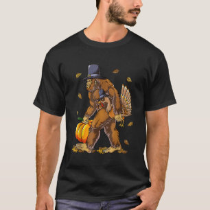 Grappige Bigfoot Sasquatch Pilgrim Pumpkin Turkije T-shirt