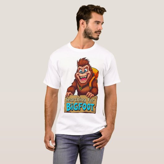 Grappige Bigfoot Sasquatch rugzak in de Bossen T-shirt (Voorkant volledig)
