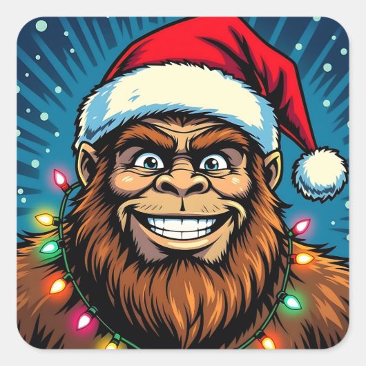 Grappige Bigfoot Sasquatch Yeti Kerstmis Vierkante Sticker (Voorkant)