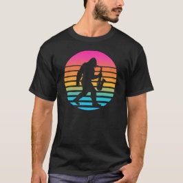 Grappige Bigfoot Saxofoon Retro Zonsondergang Desi T-shirt