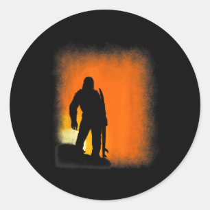 Grappige Bigfoot Surfer Zonsondergang Sasquatch Su Ronde Sticker