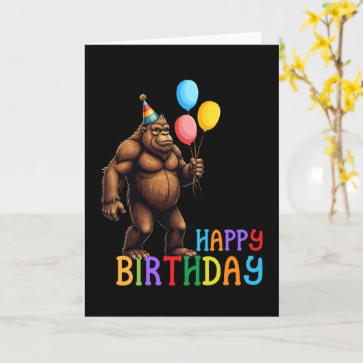 Grappige BigFoot Verjaardag Kaart met Ballonnen (Gele Bloem)
