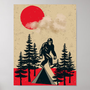 Grappige Bigfoot Verjaardag Vintage Kamperen Maan Poster
