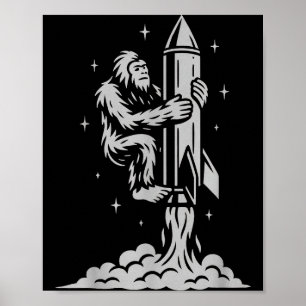 Grappige Bigfoot vliegt de ruimte in met sterren e Poster