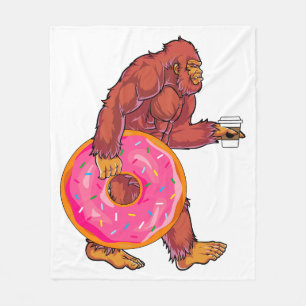 Grappige Bigfoot Walking met Grote Donut en Koffie Fleece Deken
