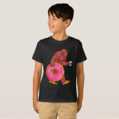 Grappige Bigfoot Walking met Grote Donut en Koffie T-shirt (Voorkant volledig)