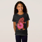 Grappige Bigfoot Walking met Grote Donut en Koffie T-shirt (Voorkant volledig)