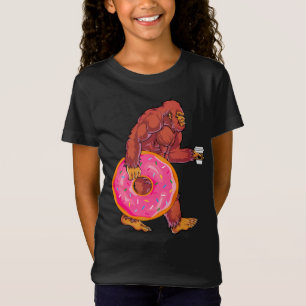 Grappige Bigfoot Walking met Grote Donut en Koffie T-shirt