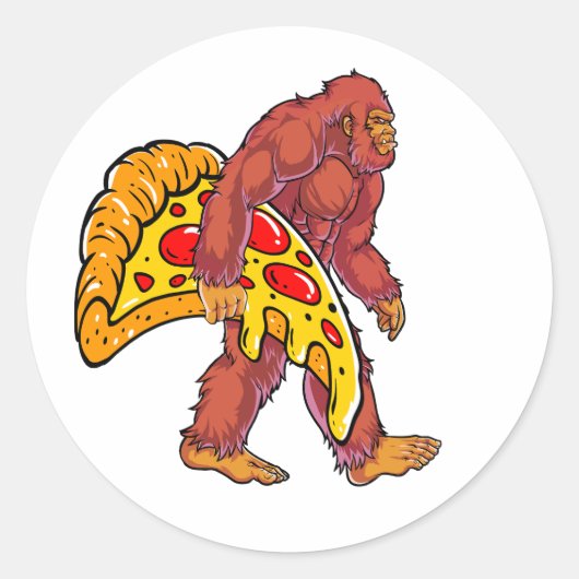 Grappige Bigfoot Wandelen met grote pizza slice Ronde Sticker (Voorkant)