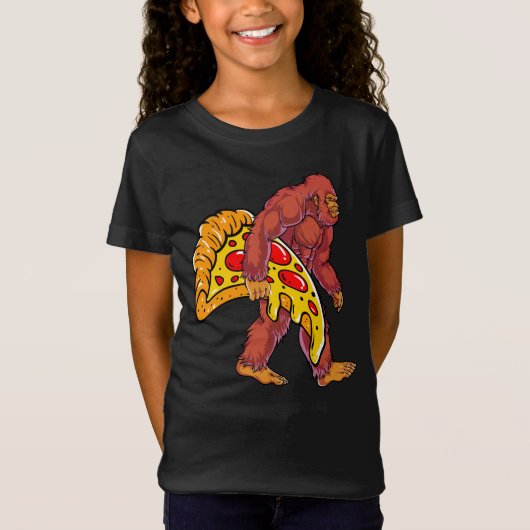 Grappige Bigfoot Wandelen met grote pizza slice T-shirt (Voorkant)
