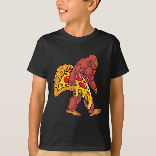 Grappige Bigfoot Wandelen met grote pizza slice T-shirt (Voorkant)
