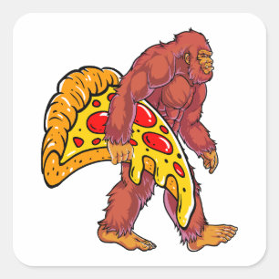 Grappige Bigfoot Wandelen met grote pizza slice Vierkante Sticker