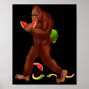 Grappige bigfoot & watermeloen schijf zomer poster