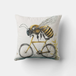 Grappige bij die op een fiets rijdt aquarel tekeni kussen