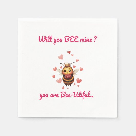 Grappige Bij Punt Valentijn  Servet (Voorkant)
