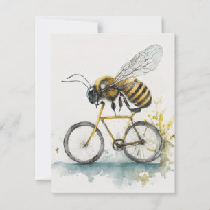 Grappige bij rijden op een fiets waterverf tekenin feestdagenkaart