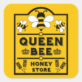 Grappige bijenhoning koningin bij vierkante sticker (Voorkant)