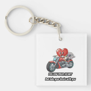 Grappige biker-hart volg je hart citaat sleutelhanger