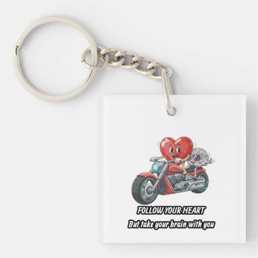 Grappige biker-hart volg je hart citaat sleutelhanger (voorkant)