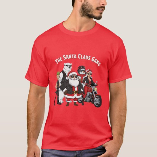 Grappige Biker Kerstman Bende | Rock and Roll T-shirt (Voorkant)