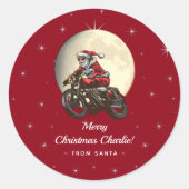 Grappige Biker van Santa Kind's kerstcadeau Ronde Sticker (Voorkant)