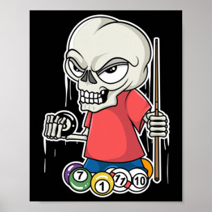 Grappige biljart schedel in snooker pool speler ge poster