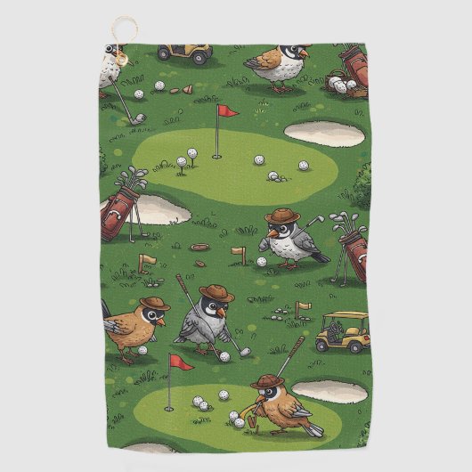 Grappige Birdie Golfers in de scene Golfhanddoek (Voorkant)