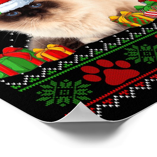 Grappige Birman Cat Santa Hat Lelijke Kersttrui Poster (Hoek)