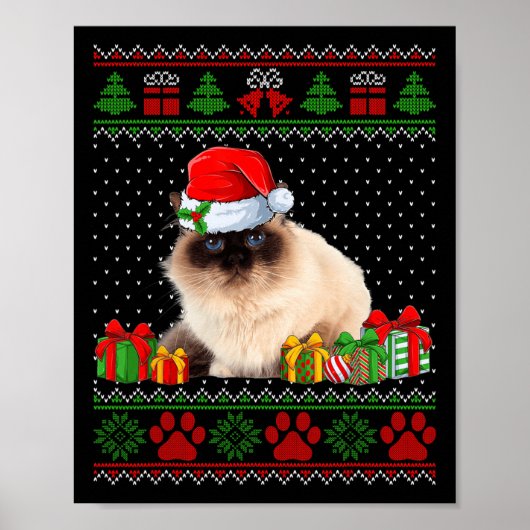 Grappige Birman Cat Santa Hat Lelijke Kersttrui Poster (Voorkant)