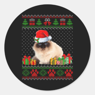 Grappige Birman Cat Santa Hat Lelijke Kersttrui Ronde Sticker